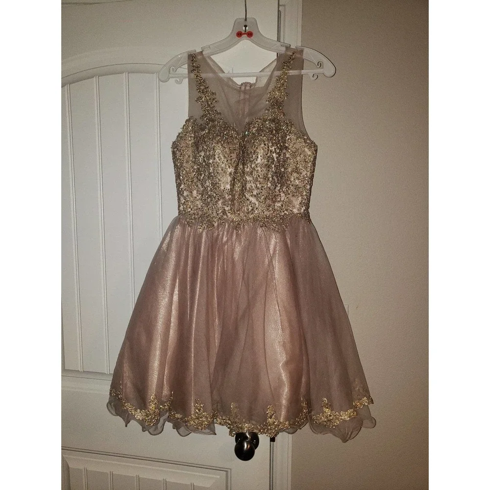 Like New Coral and gold beaded dress size XS - Picture 2 of 10